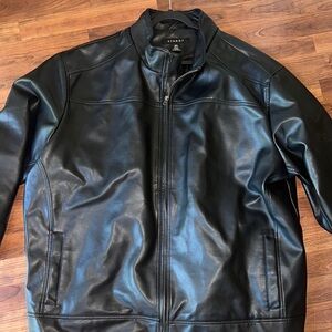 Bundle of Synergy Men's Black Leather Like Jacket and Nautica Zip Up Hoodie